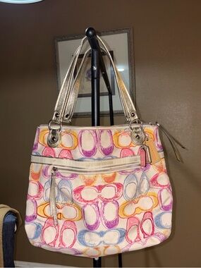 Coach poppy 2011 Pink Multicolor Signature Canvas Tote with Leather Trim